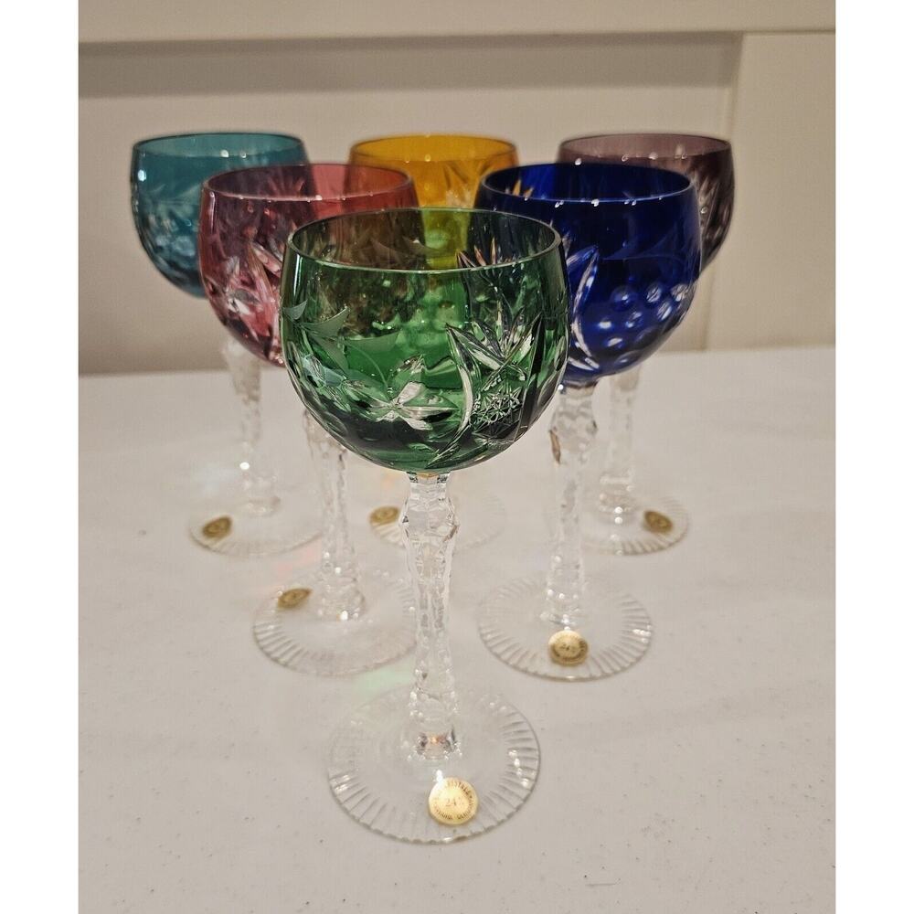Set Of 6 Vintage JOSKA MOSEL Cut To Clear Wine Glasses‎ New Vintage